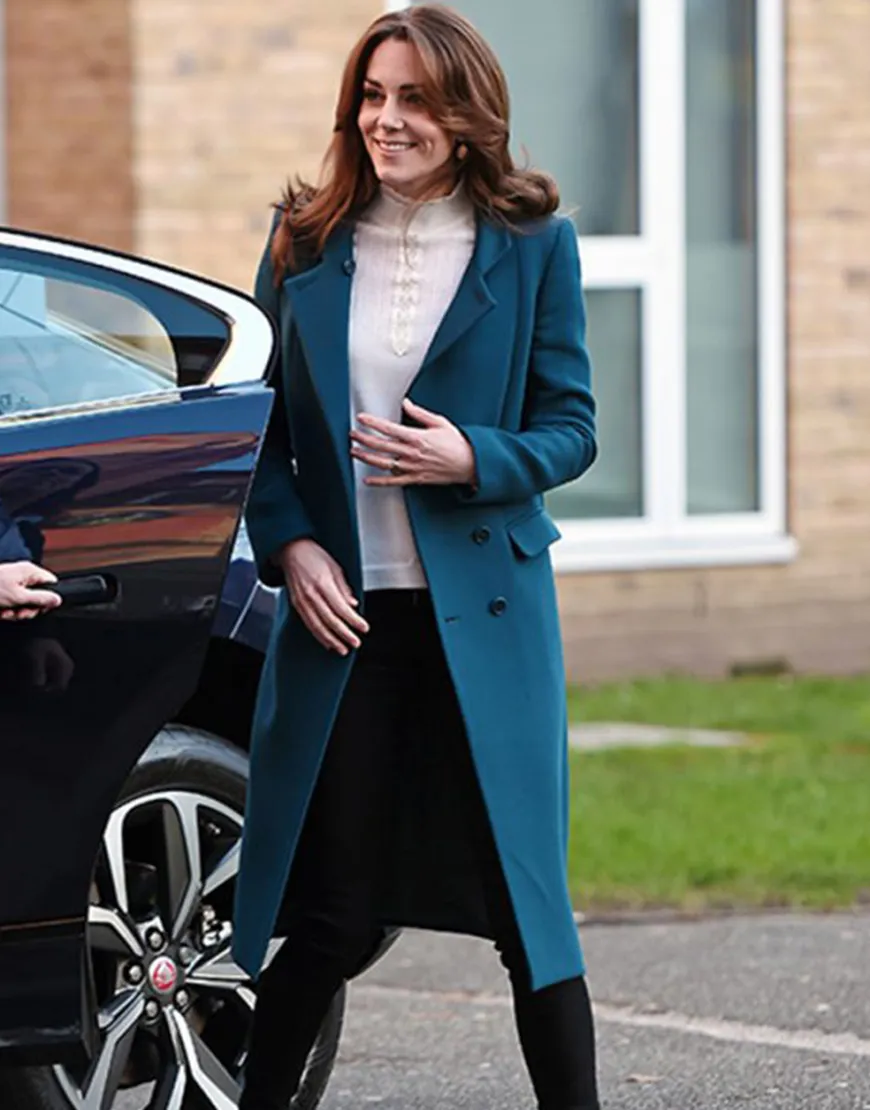 Kate Middleton Teal Trench Coat | Kate Middleton Blue Long Trench Coat 